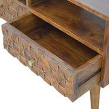 Chestnut Diamond Carved TV Unit Chest of Drawers | Hand-Carved
