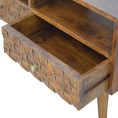 Chestnut Diamond Carved TV Unit Chest of Drawers | Hand-Carved