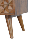Chestnut Diamond Carved TV Unit Chest of Drawers | Hand-Carved