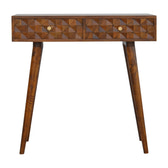 Chestnut Diamond Carve Console Chest of Drawers | Hand-Carved