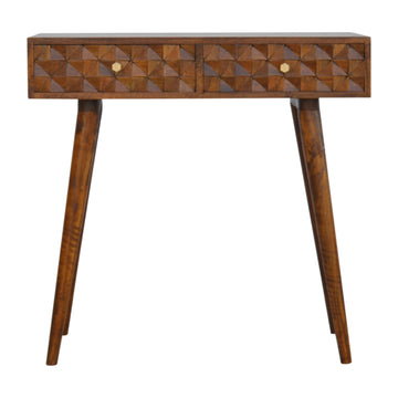 Chestnut Diamond Carve Console Chest of Drawers | Hand-Carved