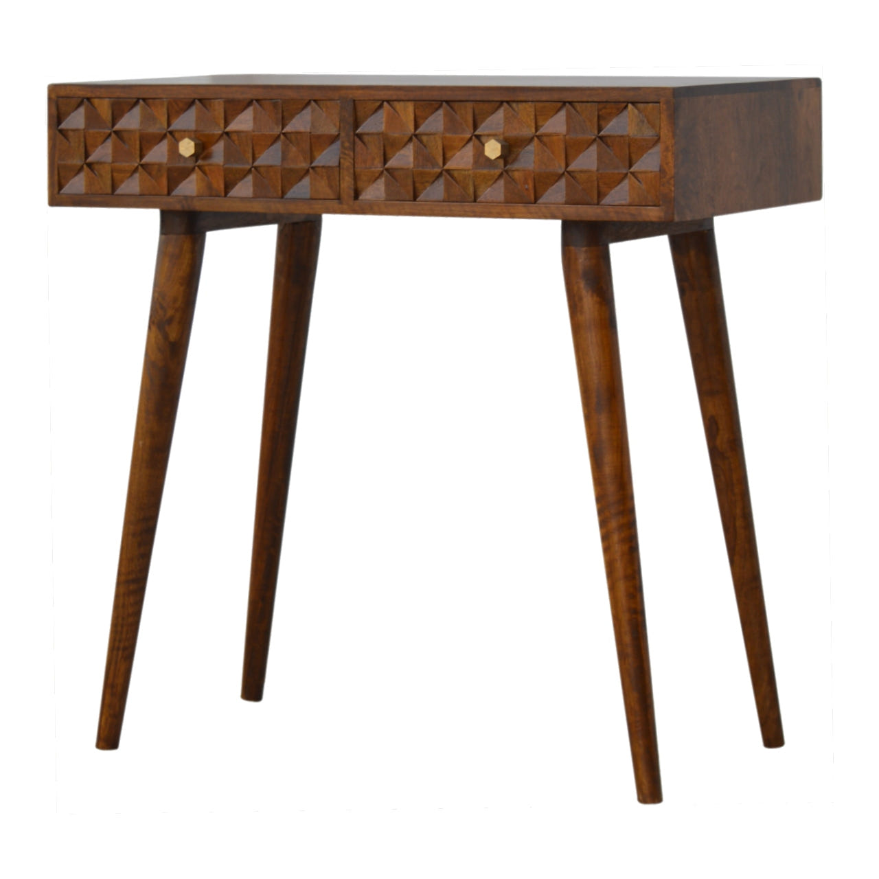 Chestnut Diamond Carve Console Chest of Drawers | Hand-Carved
