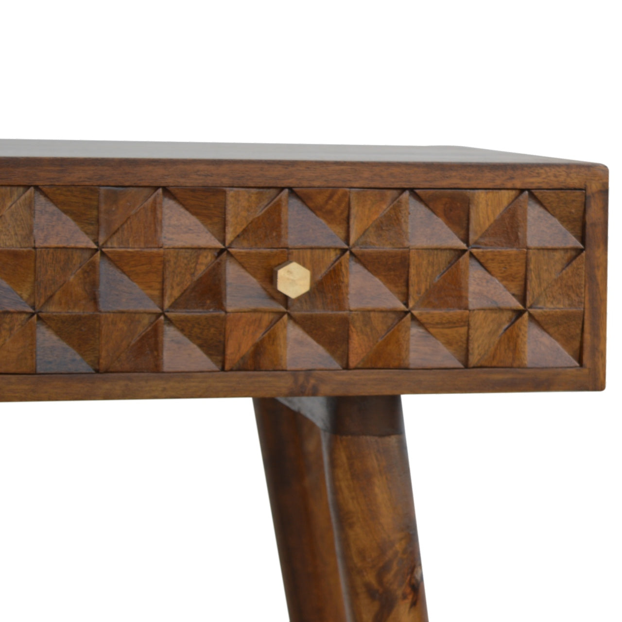 Chestnut Diamond Carve Console Chest of Drawers | Hand-Carved