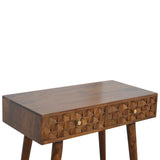 Chestnut Diamond Carve Console Chest of Drawers | Hand-Carved