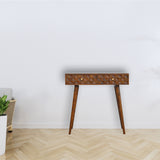 Chestnut Diamond Carve Console Chest of Drawers | Hand-Carved