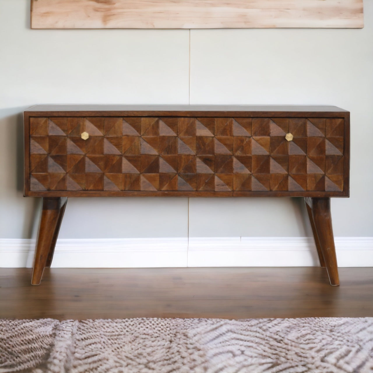 Chestnut Diamond Storage Bench | Hand-Carved
