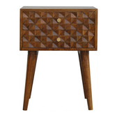Diamond Carved Chestnut Bedside Table | Hand-Carved