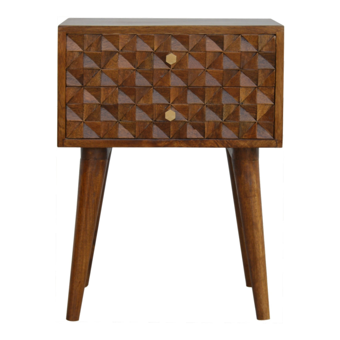 Diamond Carved Chestnut Bedside Table | Hand-Carved