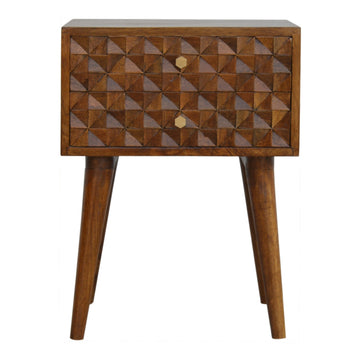 Diamond Carved Chestnut Bedside Table | Hand-Carved