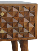 Diamond Carved Chestnut Bedside Table | Hand-Carved