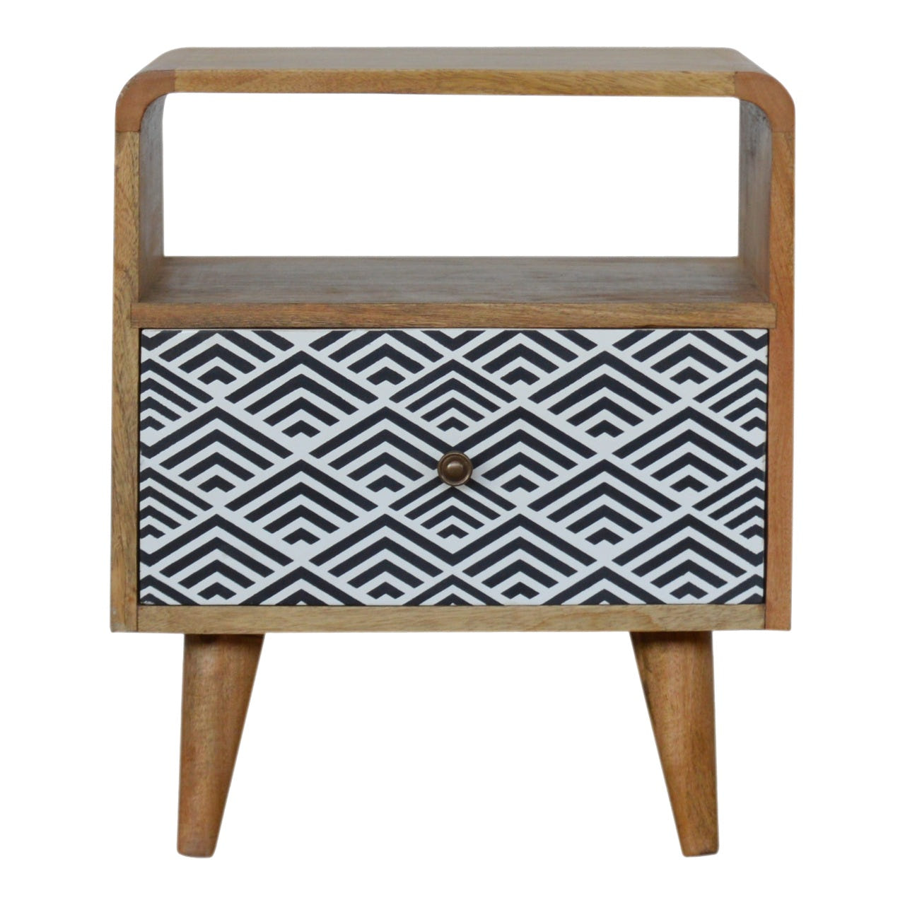 Mono Print Bedside with Open Slot Bedside Table | Oak-Ish Mango Wood