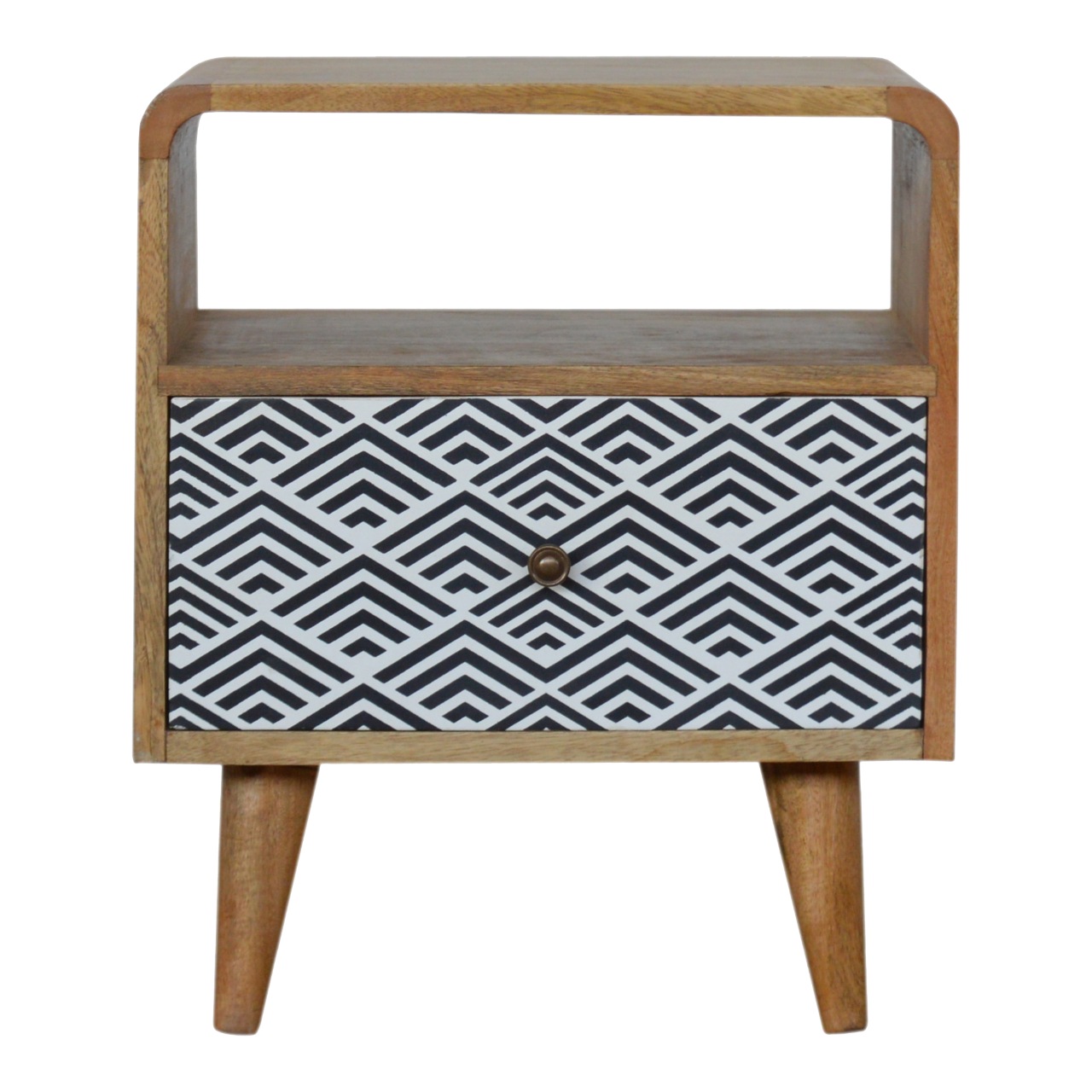 Mono Print Bedside with Open Slot Bedside Table | Oak-Ish Mango Wood