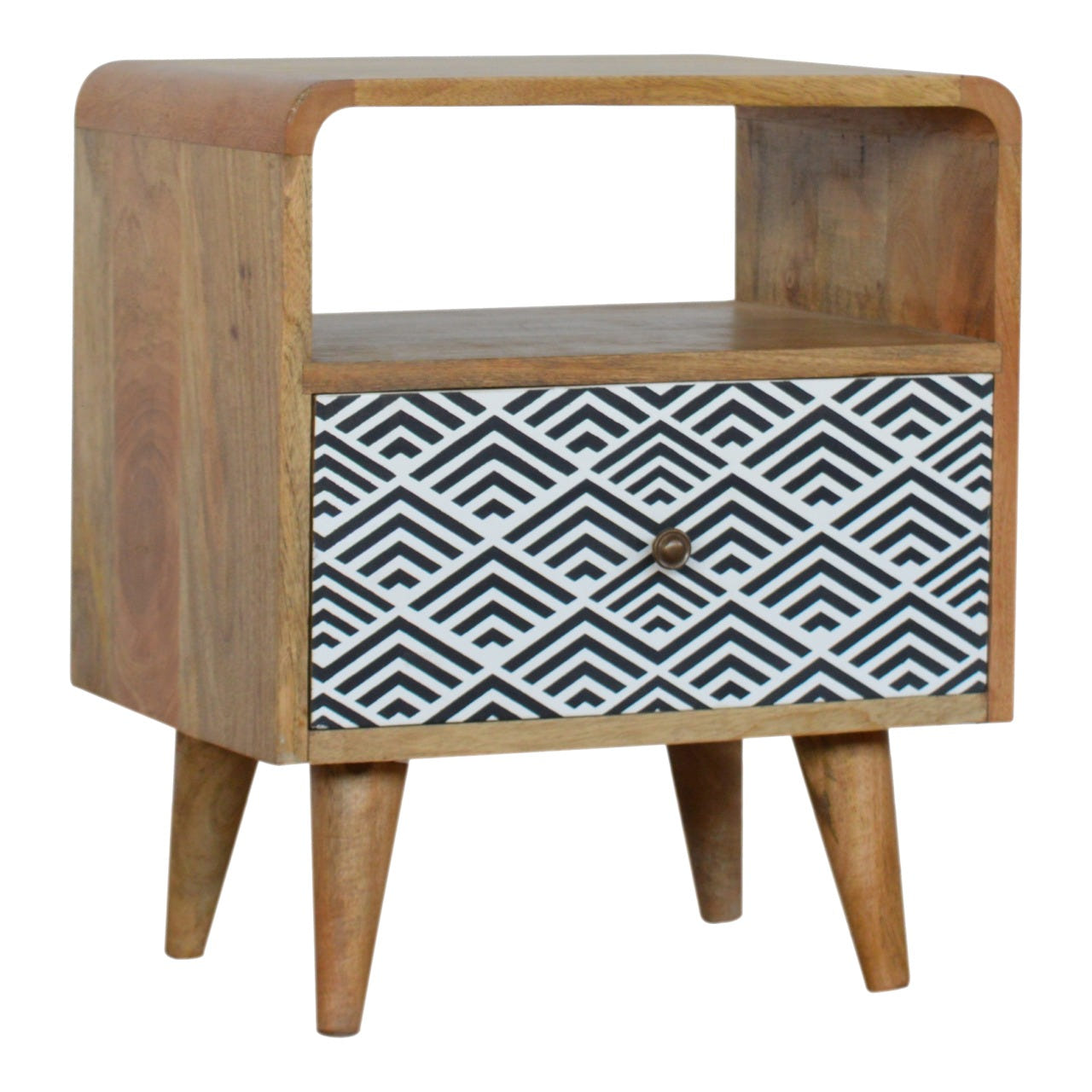 Mono Print Bedside with Open Slot Bedside Table | Oak-Ish Mango Wood