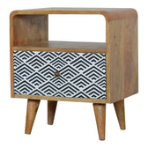 Mono Print Bedside with Open Slot Bedside Table | Oak-Ish Mango Wood