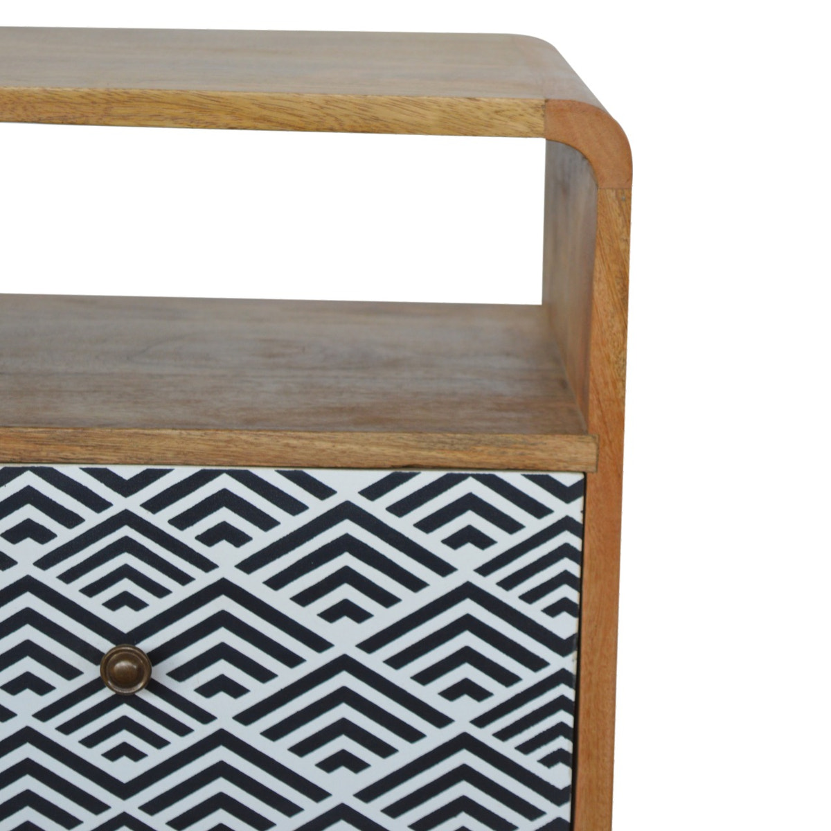 Mono Print Bedside with Open Slot Bedside Table | Oak-Ish Mango Wood