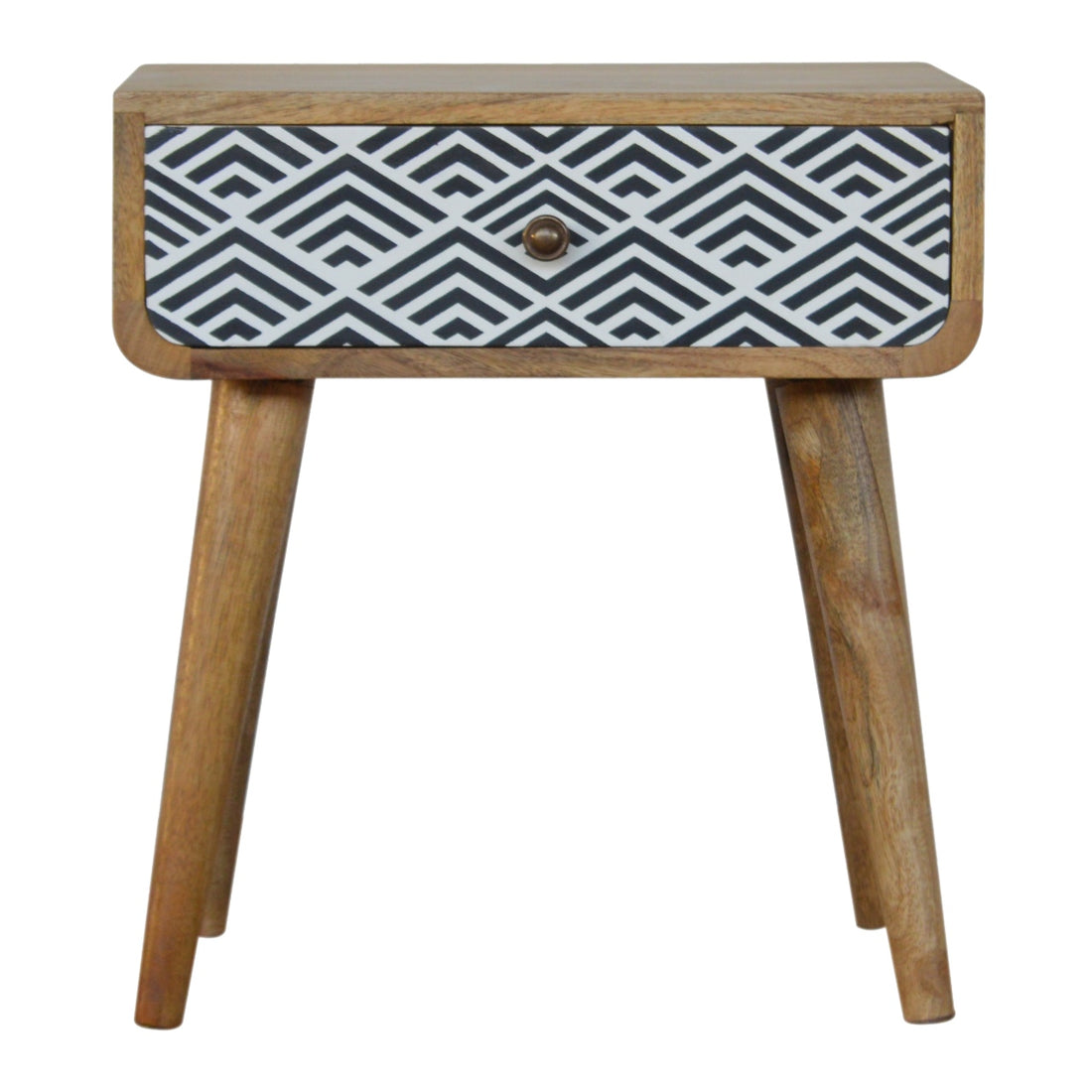 Monochrome Print Bedside Table | Oak-Ish Solid Mango Wood