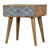 Monochrome Print Bedside Table | Oak-Ish Solid Mango Wood
