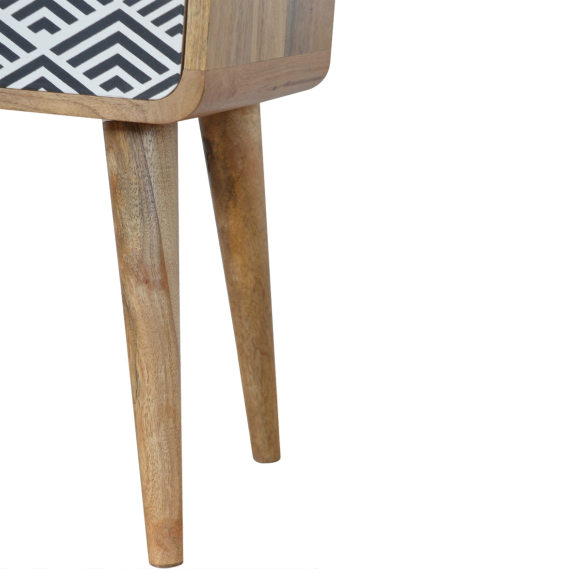 Monochrome Print Bedside Table | Oak-Ish Solid Mango Wood