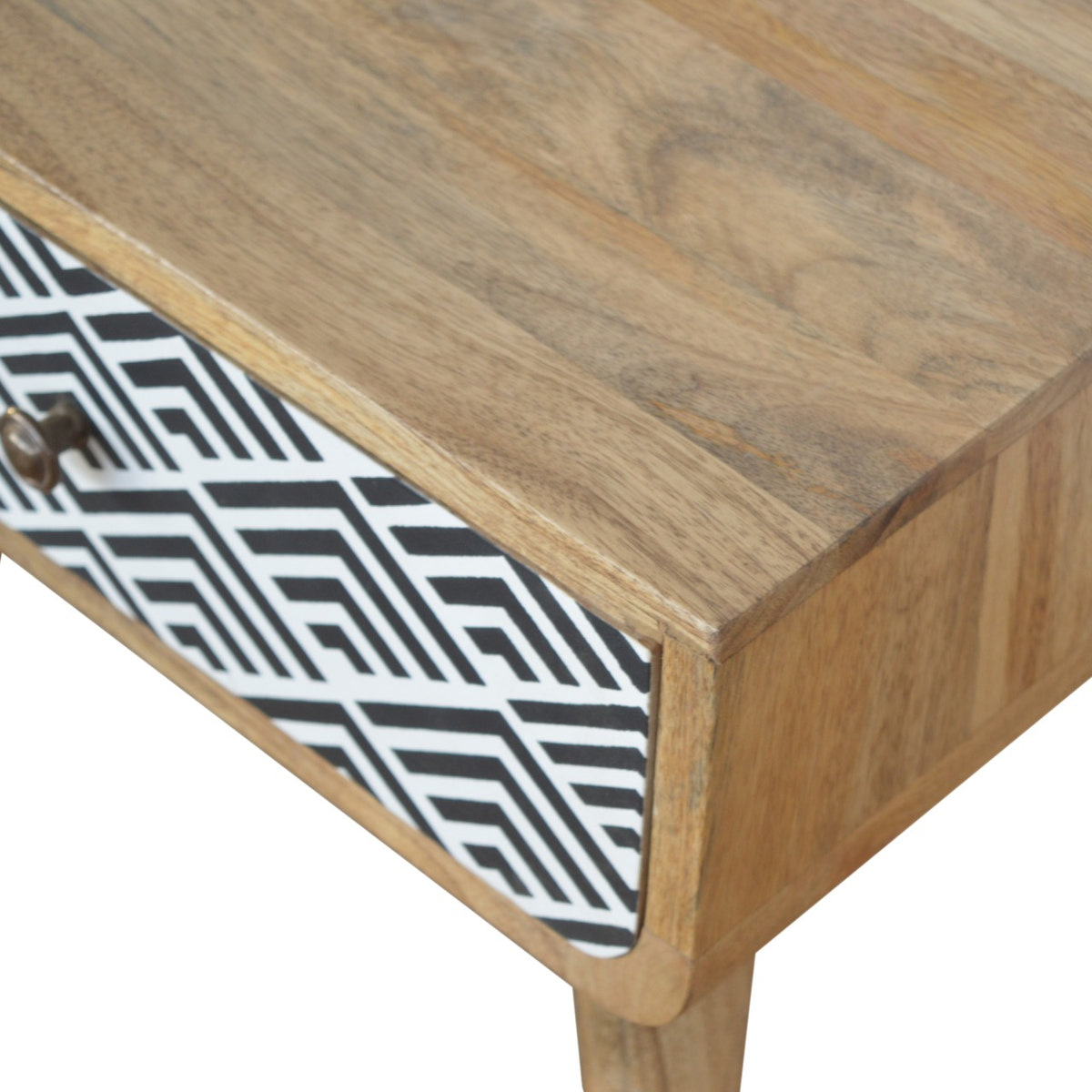 Monochrome Print Bedside Table | Oak-Ish Solid Mango Wood