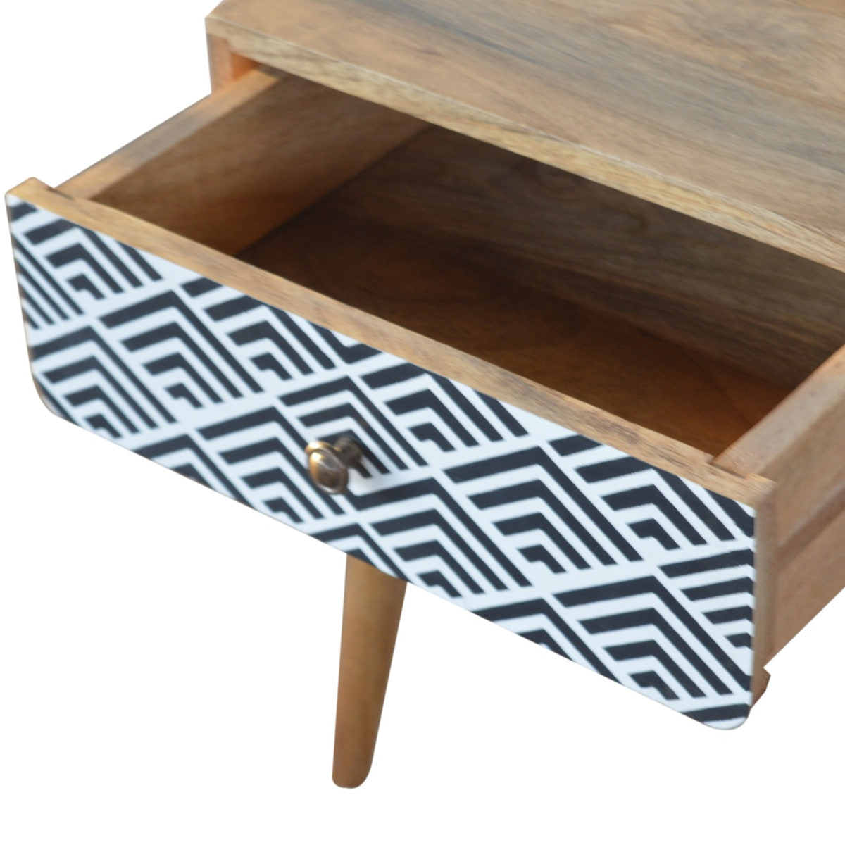 Monochrome Print Bedside Table | Oak-Ish Solid Mango Wood