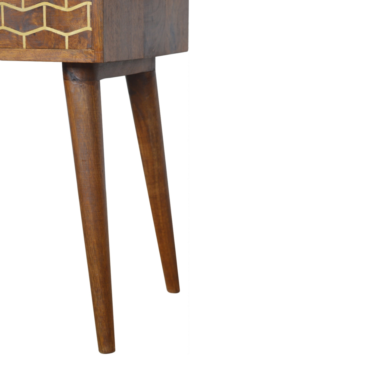 Gold Art Pattern Bedside Table | Chestnut Solid Mango Wood