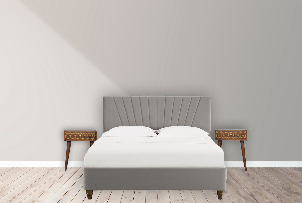 Gold Art Pattern Bedside Table | Chestnut Solid Mango Wood