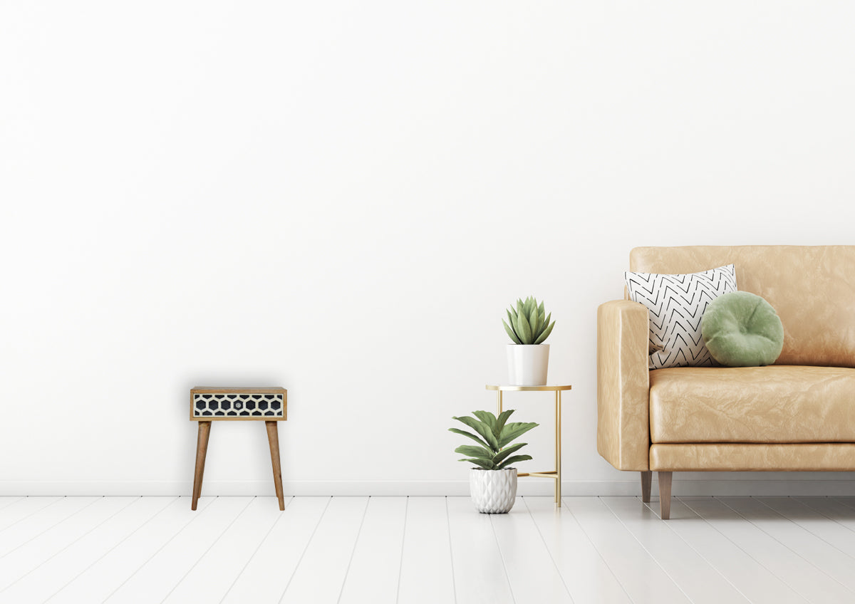 Bone Inlay Bedside Table | Oak Mango Wood