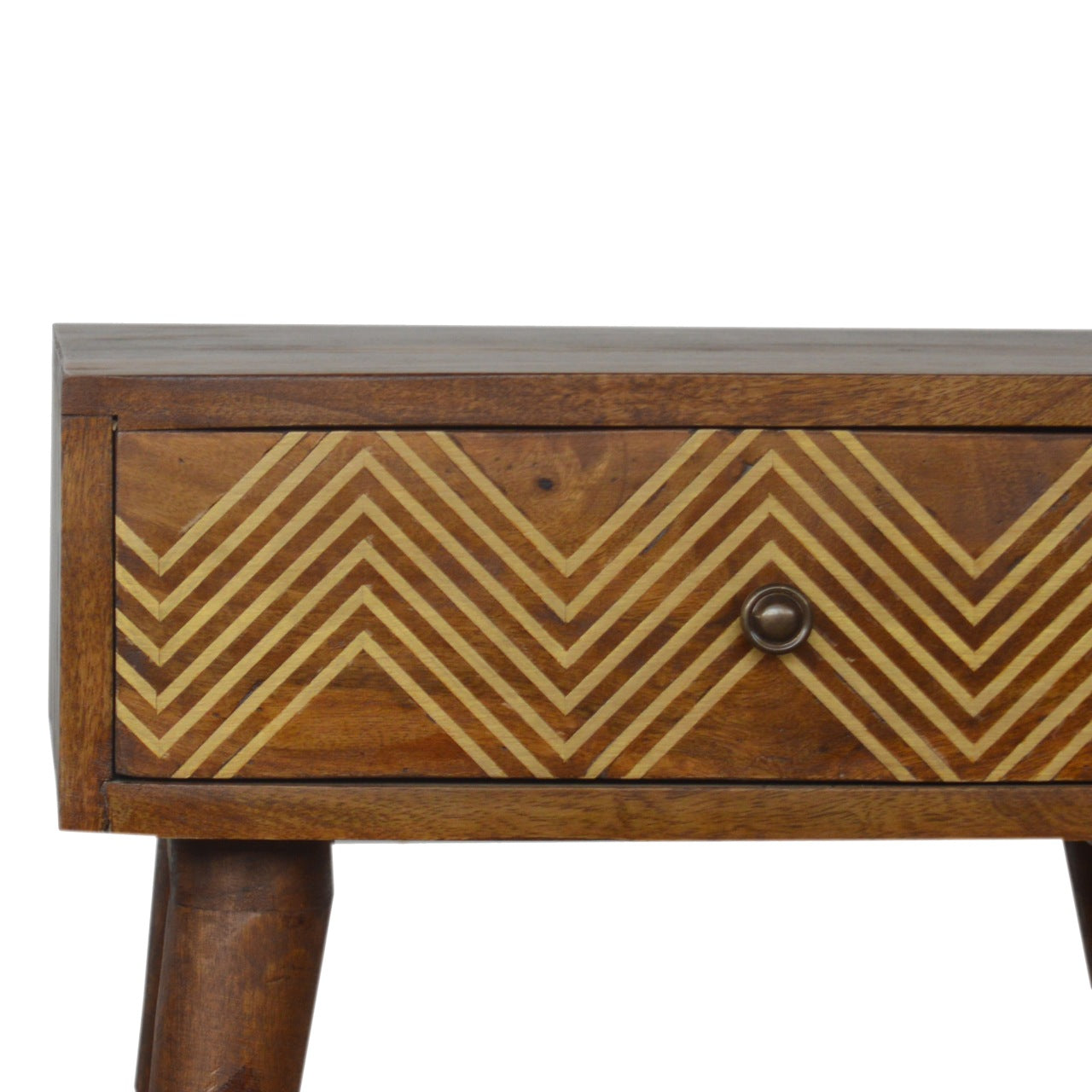 Brass Inlay Chevron Bedside Table