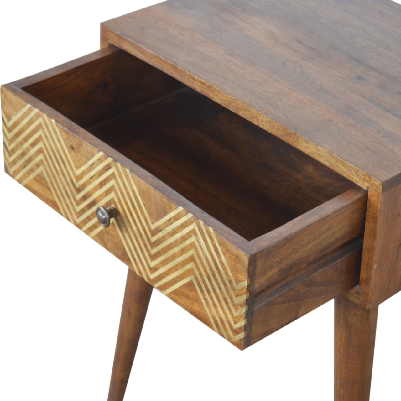 Brass Inlay Chevron Bedside Table