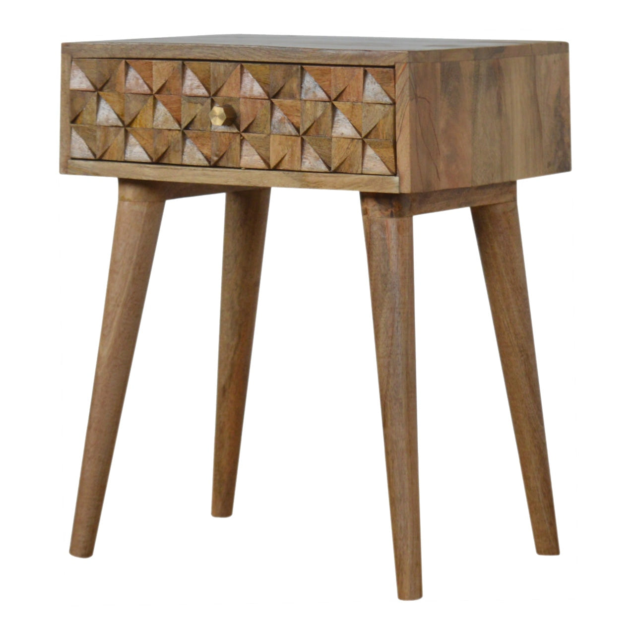 Diamond Carved Bedside Table | Hand-Carved