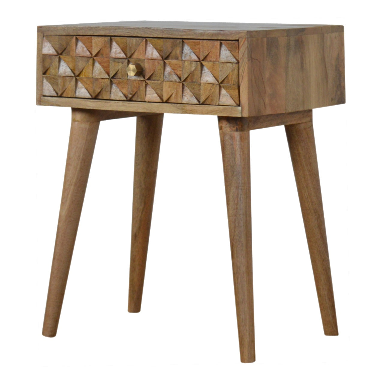 Diamond Carved Bedside Table | Hand-Carved