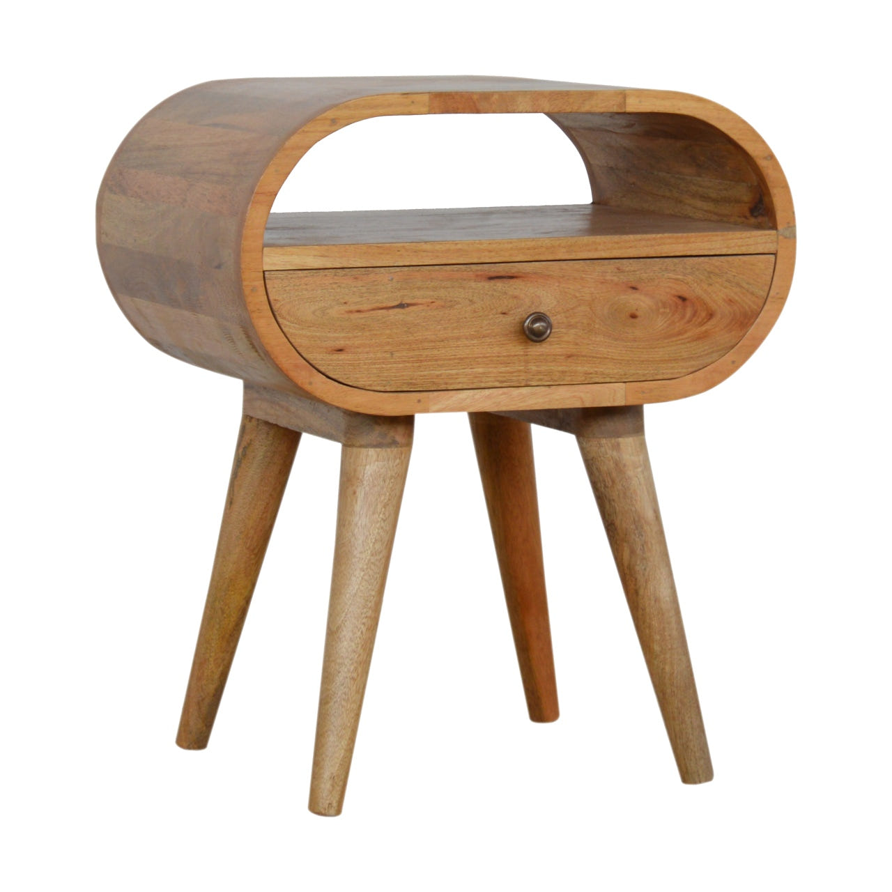 Circular Open Slot Bedside Table | Oak Mango Wood