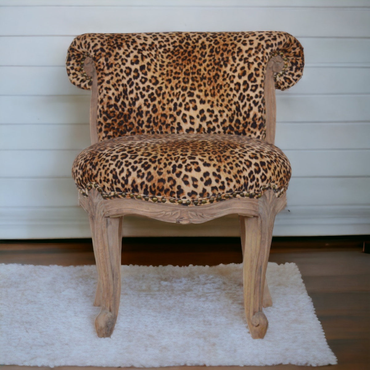 Leopard Print Studded Chair | Cotton Velvet