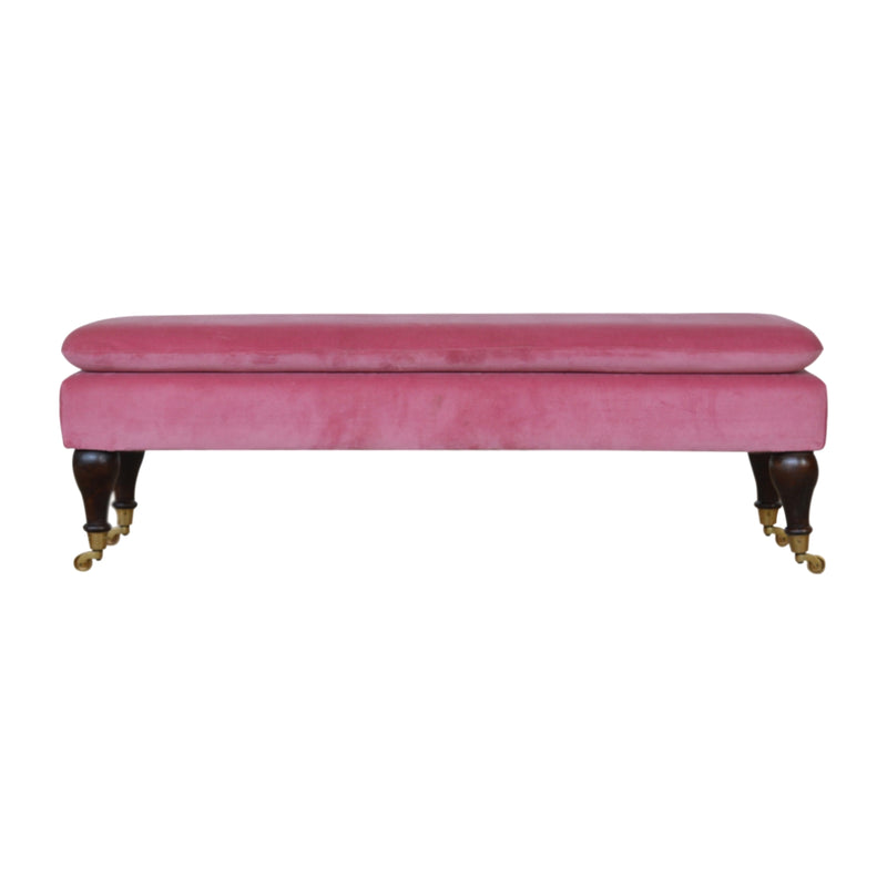 Pink Velvet Castor Bench | Cotton Velvet