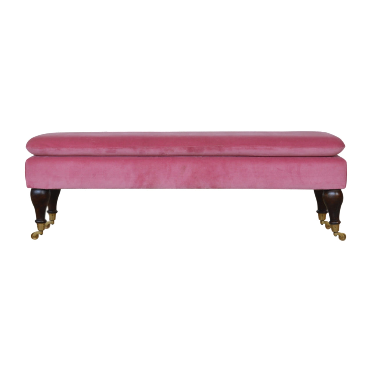 Pink Velvet Castor Bench | Cotton Velvet