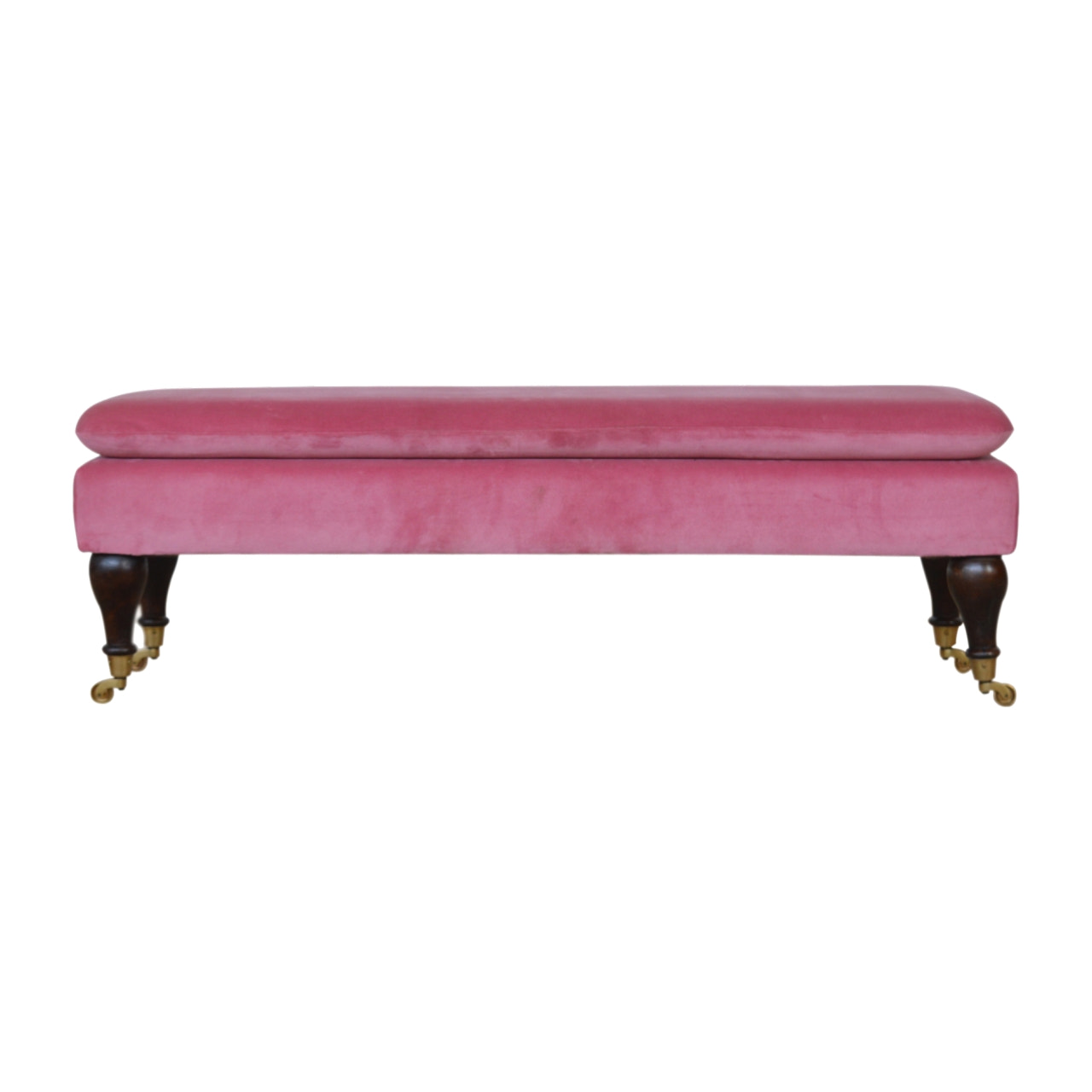 Pink Velvet Castor Bench | Cotton Velvet