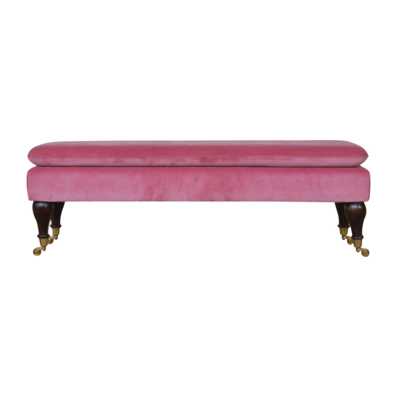 Pink Velvet Castor Bench | Cotton Velvet