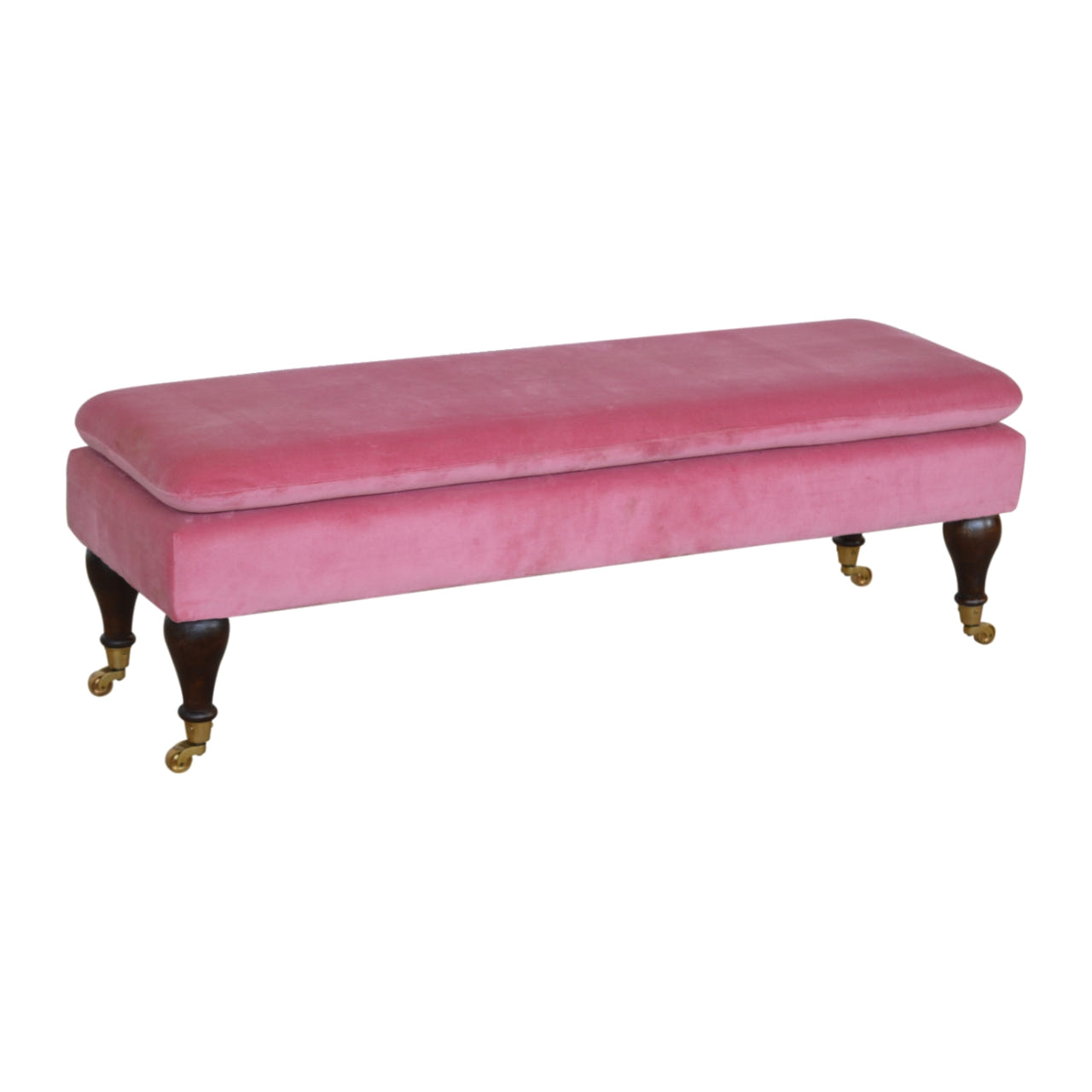 Pink Velvet Castor Bench | Cotton Velvet