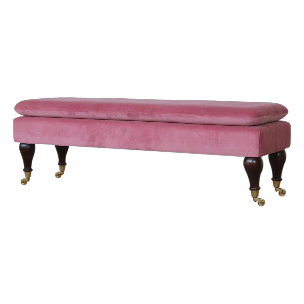 Pink Velvet Castor Bench | Cotton Velvet
