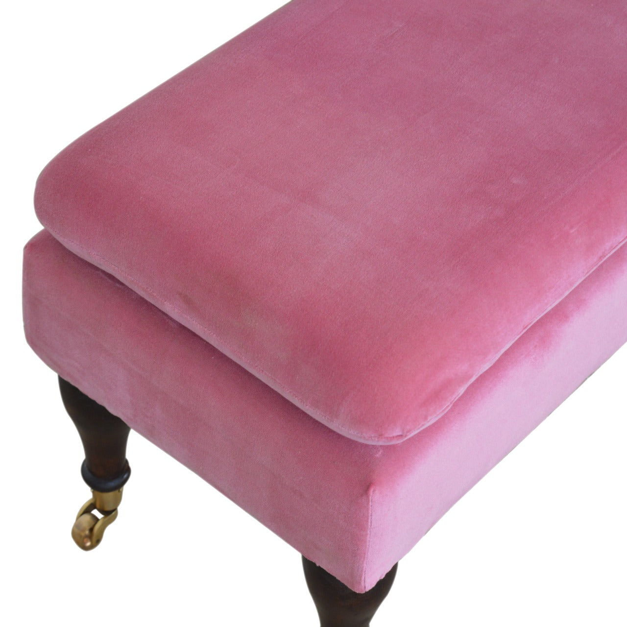 Pink Velvet Castor Bench | Cotton Velvet
