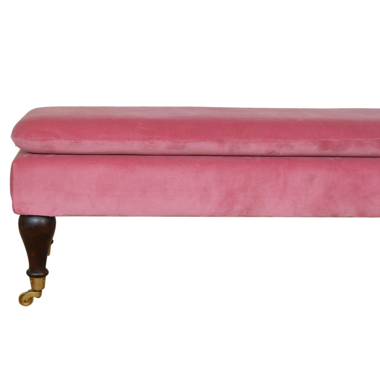 Pink Velvet Castor Bench | Cotton Velvet