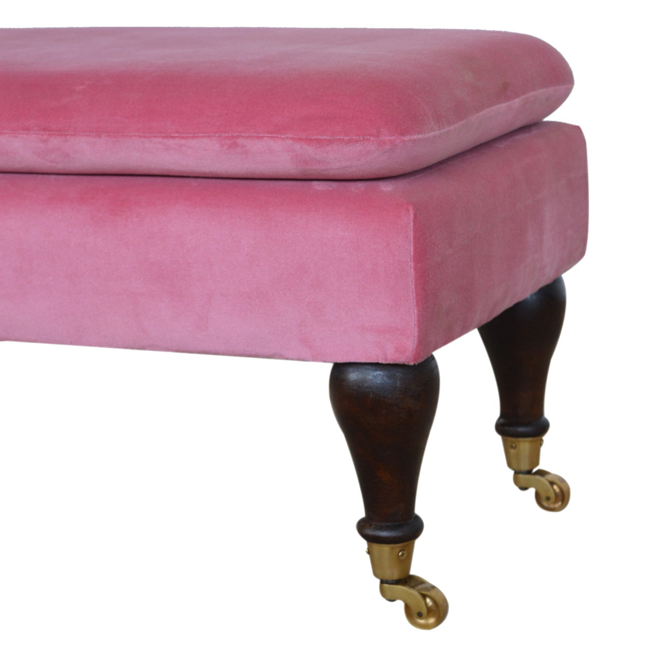 Pink Velvet Castor Bench | Cotton Velvet