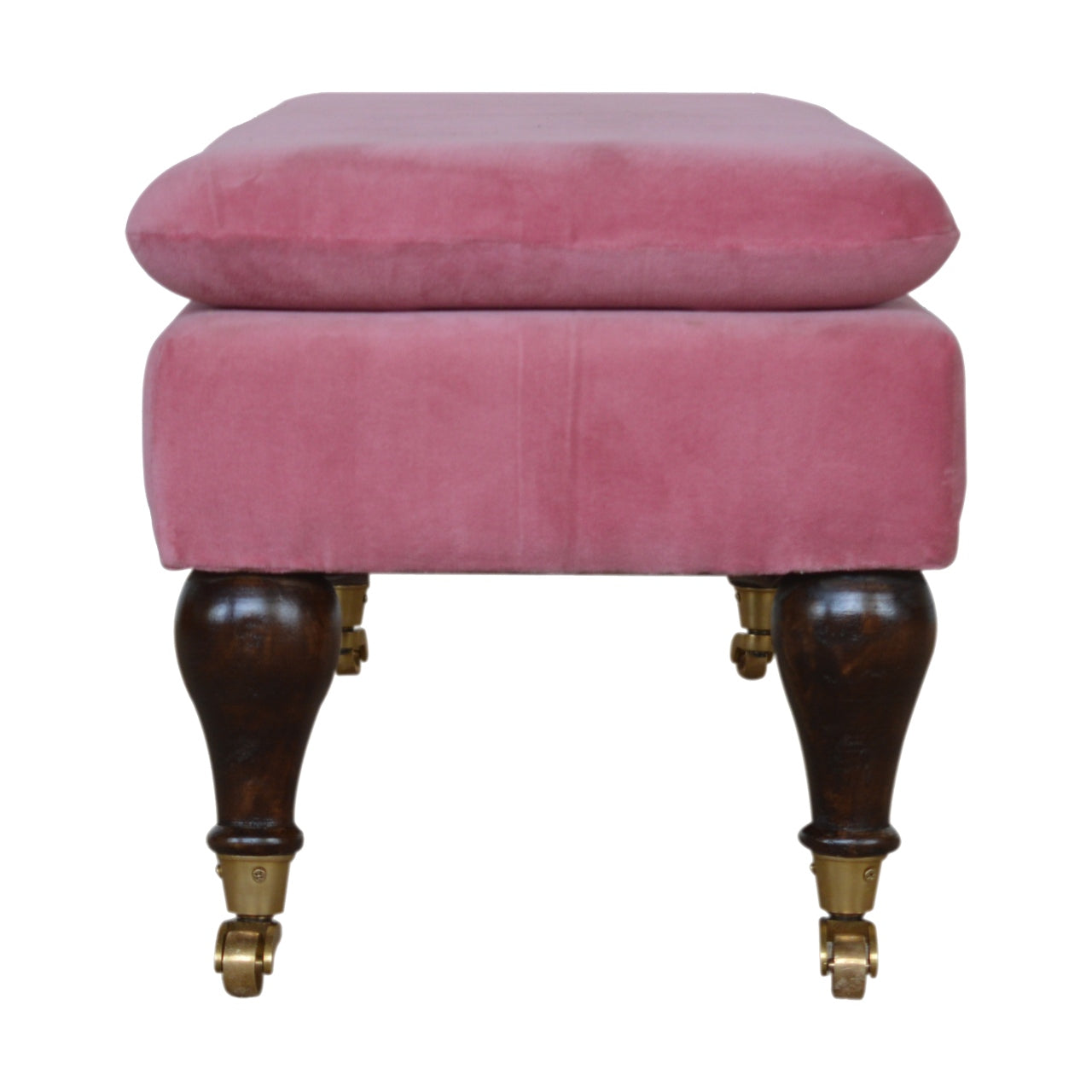 Pink Velvet Castor Bench | Cotton Velvet