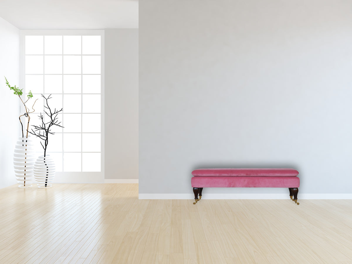 Pink Velvet Castor Bench | Cotton Velvet