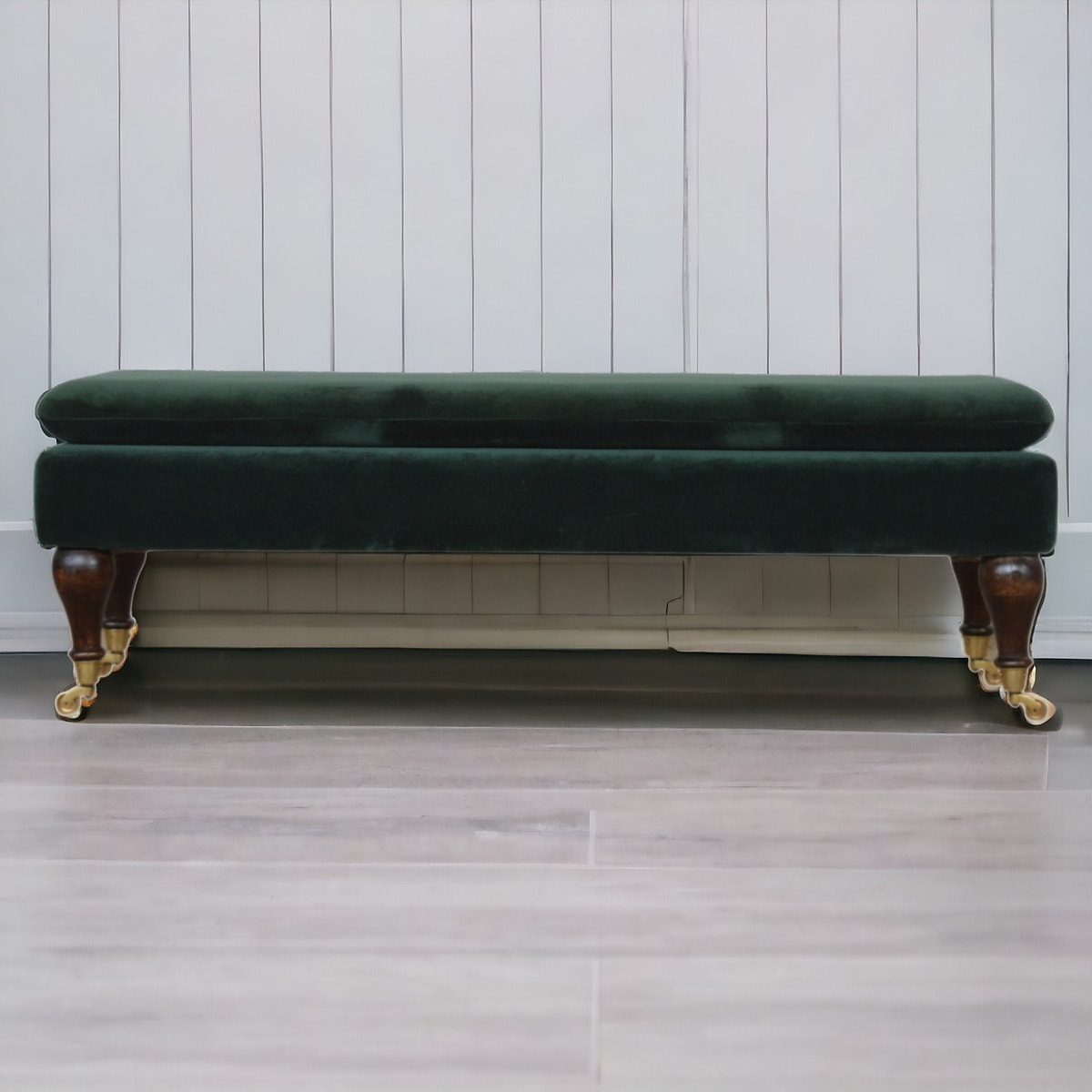 Emerald Velvet Castor Bench