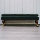 Emerald Velvet Castor Bench