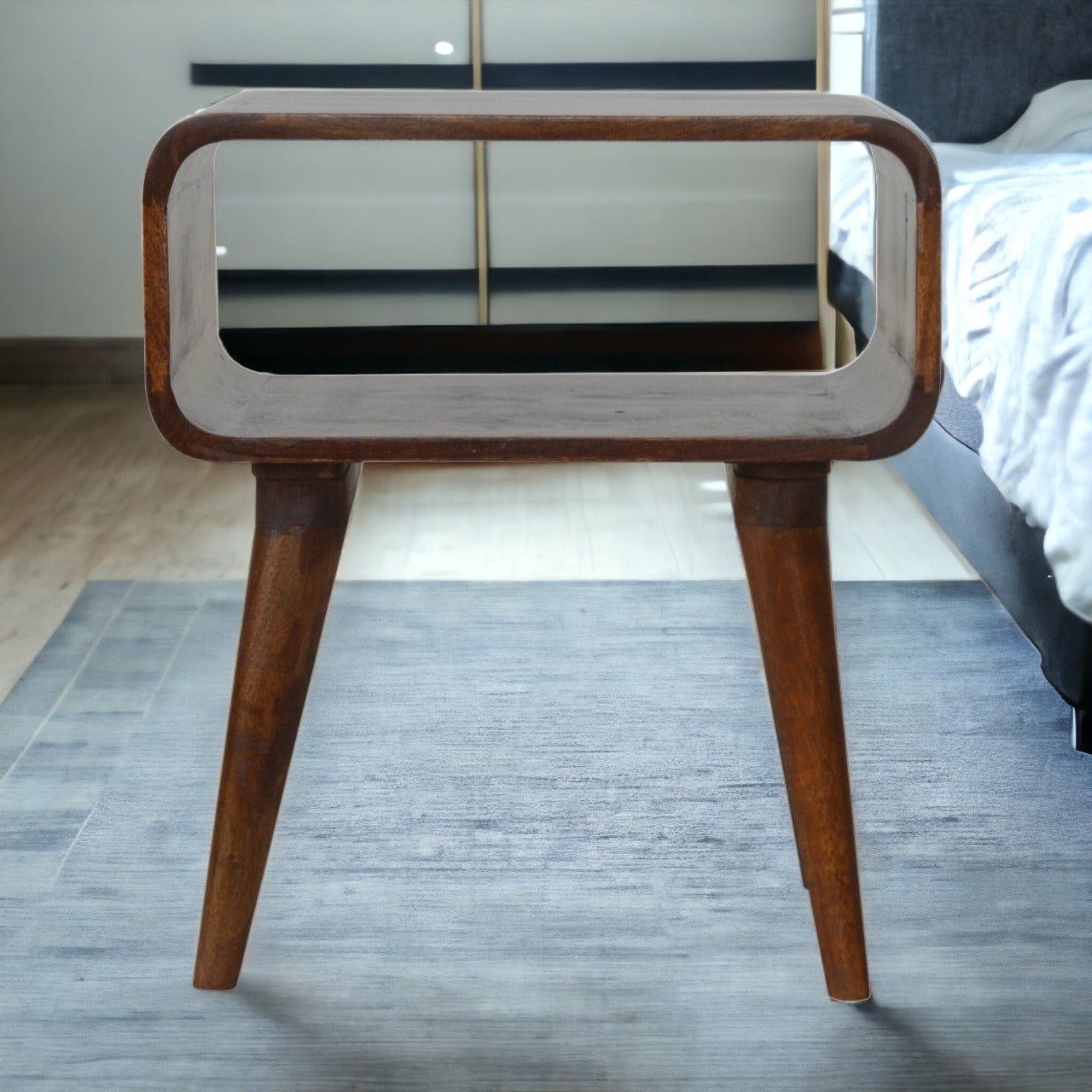 Curved Open Chestnut Bedside Table | Open Shelf