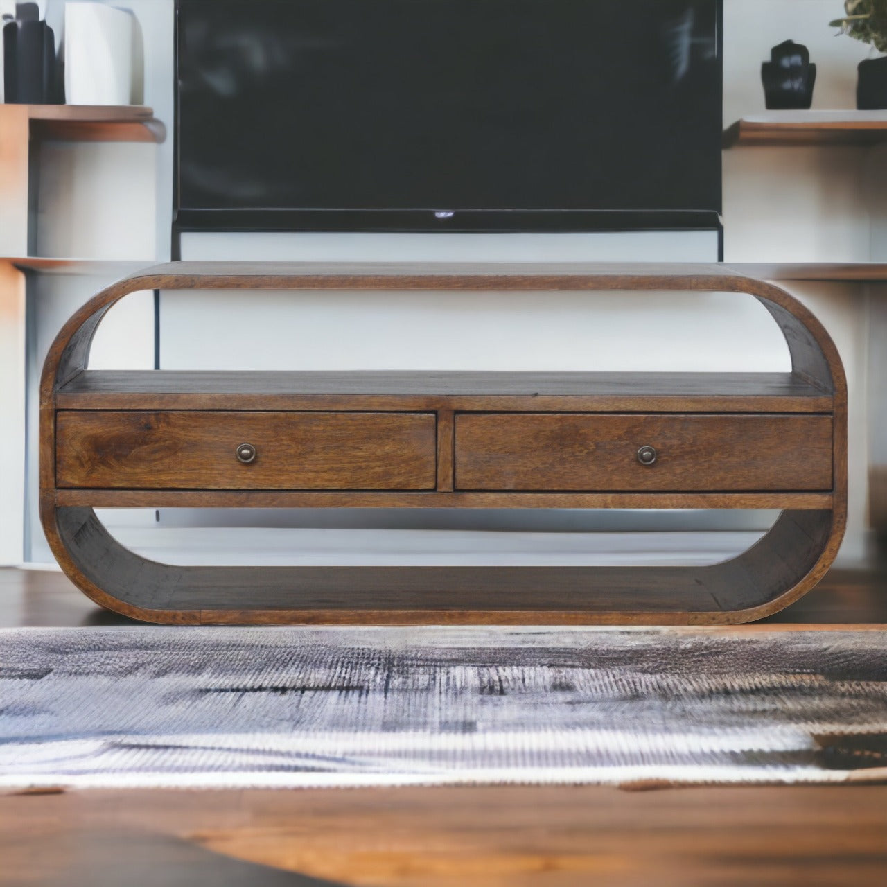 Chestnut Curved Edge Media Unit with 2 Drawers