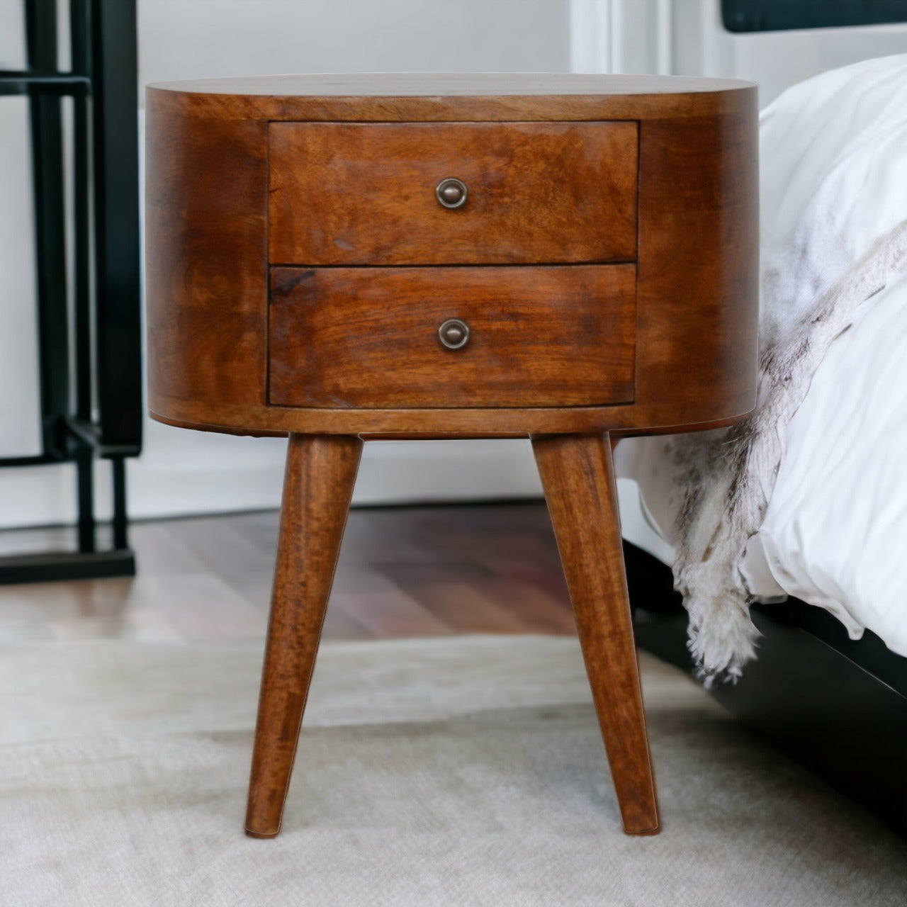 Chestnut Rounded Bedside Table