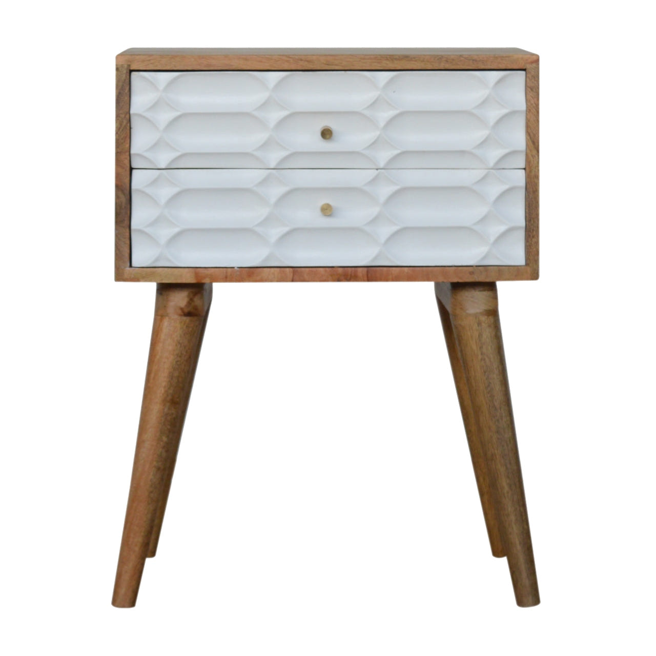Capsule Carved Bedside Table | Oak Solid Mango Wood Hand-Carved